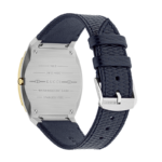 Gucci 25H unisex watch with golden dial and blue leather strap