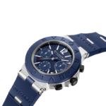 Bvlgari Aluminium 41mm chronograph watch with blue rubber strap and blue dial
