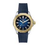 TAG Heuer Aquaracer Professional 200 watch with blue dial and 18K yellow gold bezel
