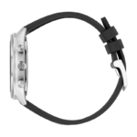 Gucci Interlocking 41mm men's watch featuring a stainless steel case, black dial with small seconds, and black rubber strap.