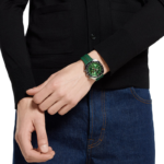Men's Gucci Interlocking watch with green dial and green rubber strap