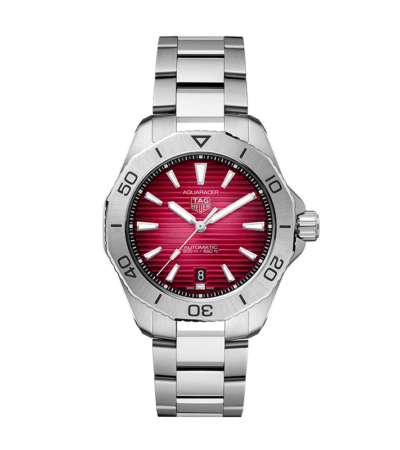 TAG Heuer Aquaracer Professional 200 automatic watch with ruby-red dial and steel bracelet