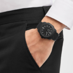 Bvlgari Octo Roma Automatic 41mm black DLC steel watch with Clous de Paris dial.