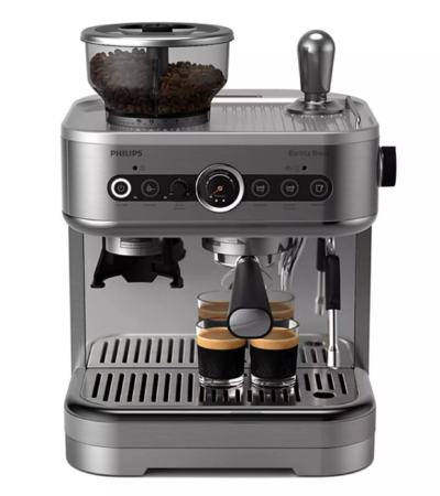 Philips Silver Semi Espresso Machine PSA3228/01 with dual bean containers and milk jug