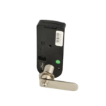 A vertical D152 smart touchscreen lock installed on a grey steel locker door.