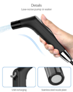 Black Voya Travel Compact Bidet Sprayer with a 2.3-litre water tank and hose.