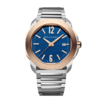 Bvlgari Octo Roma watch with 18K rose gold bezel and blue Clous de Paris dial