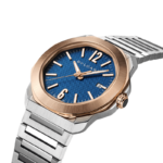 Bvlgari Octo Roma watch with 18K rose gold bezel and blue Clous de Paris dial