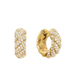 Pair of David Yurman sculpted cable hoop earrings in 18K yellow gold with diamond accents.