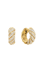 Pair of David Yurman sculpted cable hoop earrings in 18K yellow gold with diamond accents.