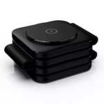 EQ 4 in 1 Magnetic Wireless Charging Pad EQ-W405 in Black charging a phone, watch, and earbuds.