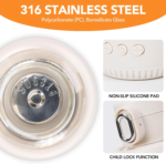 Handheld portable milk warmer with LCD temperature display and glass body