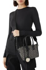 Emporio Armani Small All-Over Monogram Print Shopper Bag – Black Designer Tote