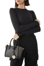 Emporio Armani Small All-Over Monogram Print Shopper Bag – Black Designer Tote