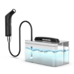 Black Voya Travel Compact Bidet Sprayer with a 2.3-litre water tank and hose.