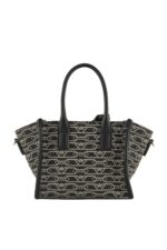 Emporio Armani Small All-Over Monogram Print Shopper Bag – Black Designer Tote