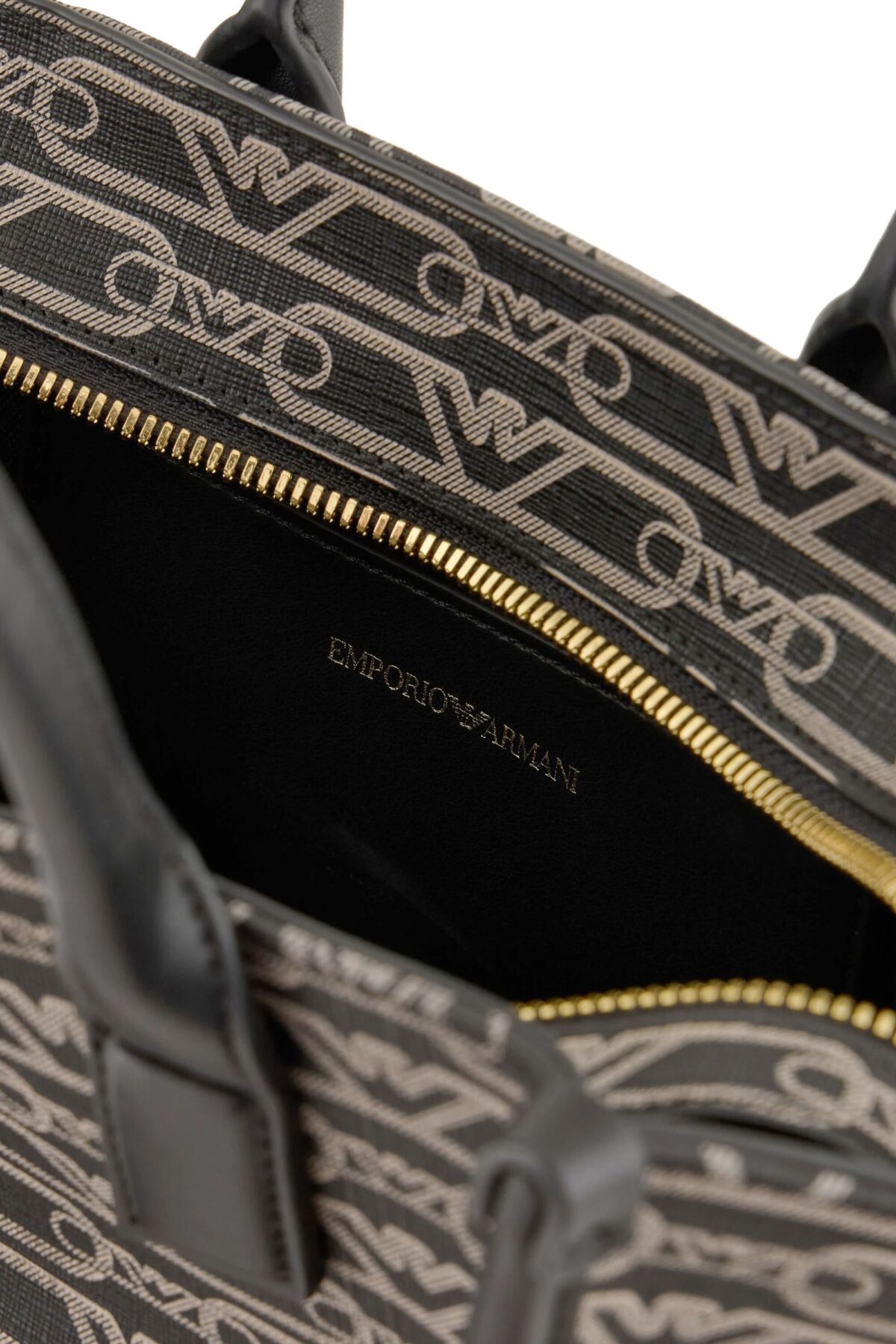 Emporio Armani Small All-Over Monogram Print Shopper Bag – Black Designer Tote