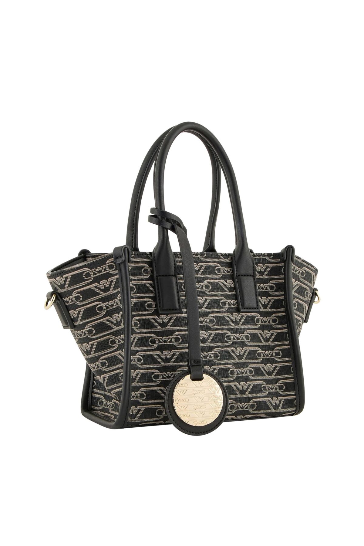 Emporio Armani Small All-Over Monogram Print Shopper Bag – Black Designer Tote