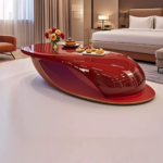 Modern oval fibreglass coffee table suitable for hotel lobbies, office receptions, and home furniture.