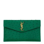 Saint Laurent Uptown Small Leather Clutch – Green Leather Pouch