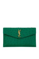 Saint Laurent Uptown Small Leather Clutch – Green Leather Pouch