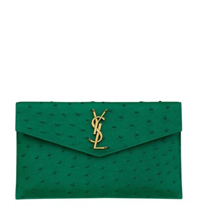 Saint Laurent Uptown Small Leather Clutch – Green Leather Pouch