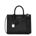Saint Laurent Sac de Jour Nano Crocodile Embossed Leather Bag – Black
