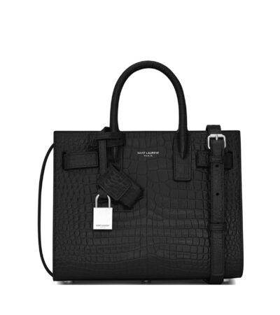 Saint Laurent Sac de Jour Nano Crocodile Embossed Leather Bag – Black