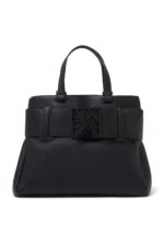 Armani Exchange ASV Logo Detail Large Shoulder Bag – Black Designer Satchel