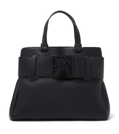 Armani Exchange ASV Logo Detail Large Shoulder Bag – Black Designer Satchel