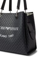 Emporio Armani All-Over Eagle Shopper Bag in Black