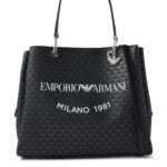 Emporio Armani All-Over Eagle Shopper Bag in Black