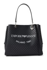 Emporio Armani All-Over Eagle Shopper Bag in Black