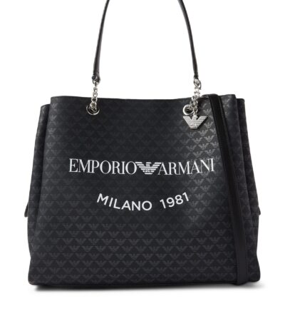 Emporio Armani All-Over Eagle Shopper Bag in Black