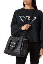 Emporio Armani All-Over Eagle Shopper Bag in Black