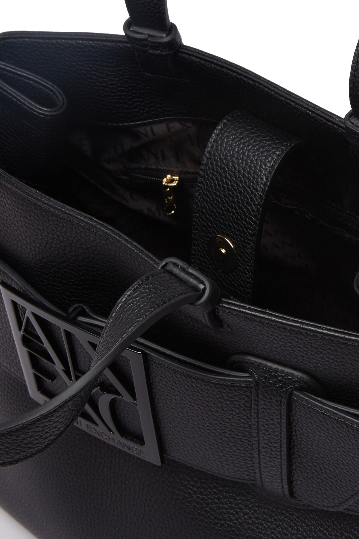 Armani Exchange ASV Logo Detail Large Shoulder Bag – Black Designer Satchel