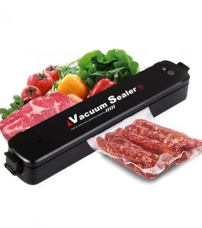 Black automatic vacuum sealer machine for food preservation with sealing bags