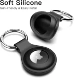 Black AirTag FineWoven Key Ring with stainless steel ring and microtwill fabric