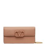Valentino Garavani VLogo Chain Wallet Neutral front view calfskin leather