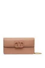 Valentino Garavani VLogo Chain Wallet Neutral front view calfskin leather
