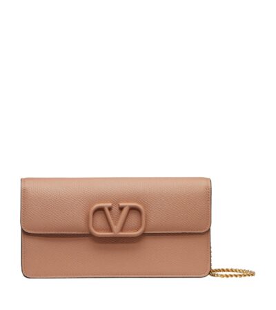 Valentino Garavani VLogo Chain Wallet Neutral front view calfskin leather