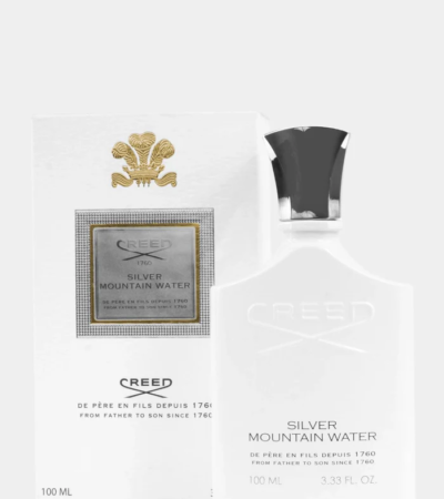 White 100mL bottle of Creed Silver Mountain Water with silver cap