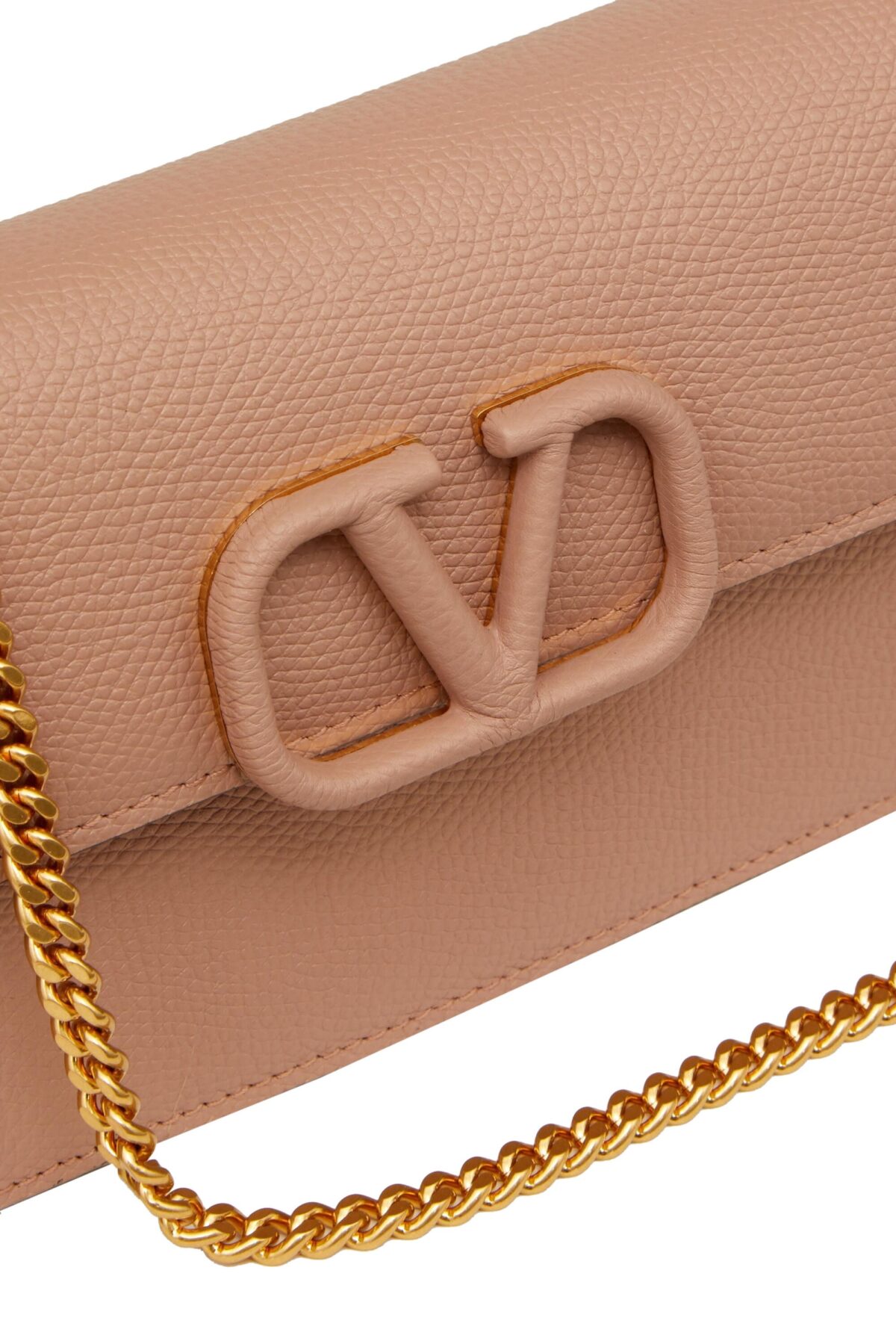 Valentino Garavani VLogo Chain Wallet Neutral angled view calfskin leather