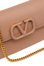 Valentino Garavani VLogo Chain Wallet Neutral angled view calfskin leather