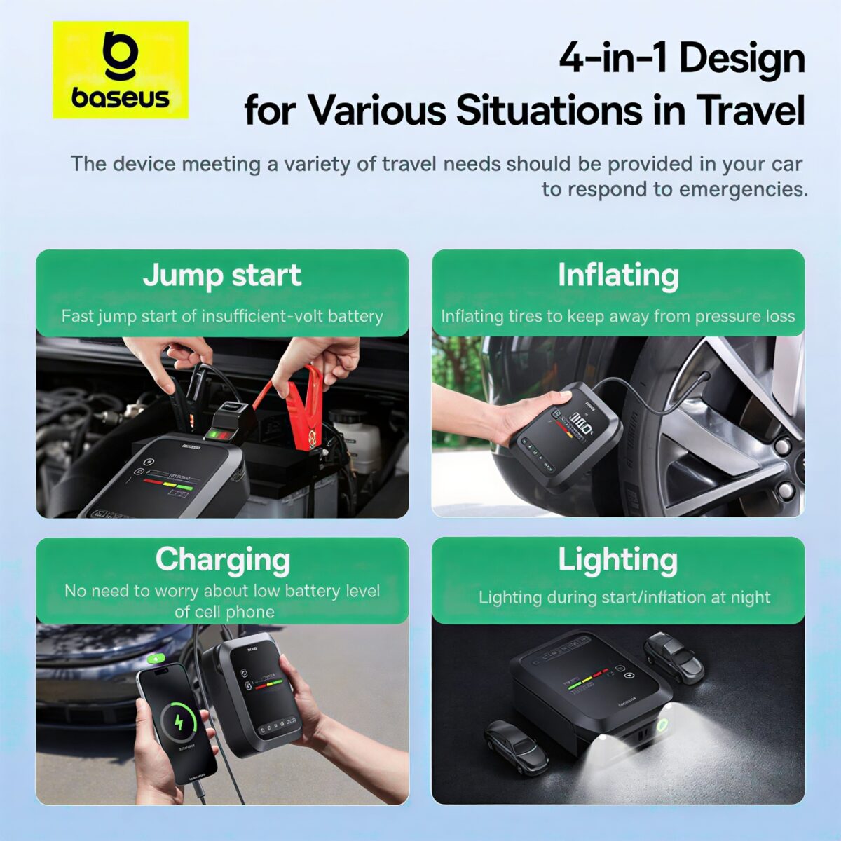 Baseus 4-in-1 Emergency Car Jump Starter and Air Pump Black