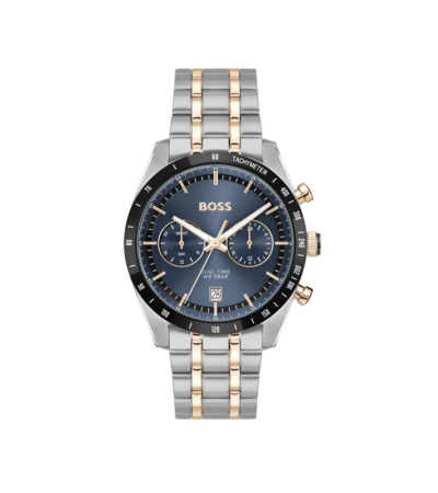 Hugo Boss Tourmaster men's watch with blue dial and carnation gold two-tone bracelet