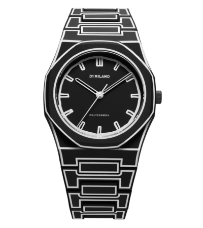 D1 Milano Polycarbon Black Watch PCBJ33 with matte black dial and polycarbonate strap.