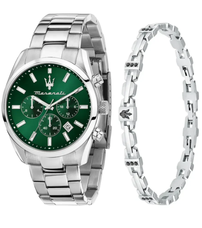 Maserati Men Attrazione Watch with Green Dial and Silver Stainless Steel Bracelet