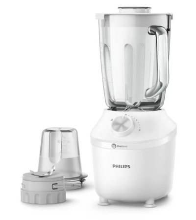 Philips 600W white blender with glass jar and mill attachment