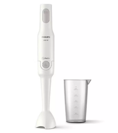 Philips 650W hand blender with ProMix triangular blending head and white handle